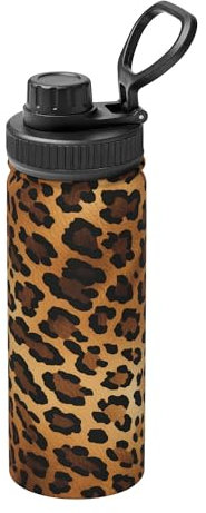 Leopard Print Stainless Steel Vacuum Insulated Water Bottle 18oz/530ml, Tiger Skin Leakproof Flask with Carry Handle Thermal Mug for Sport School Travel Gym Commuting