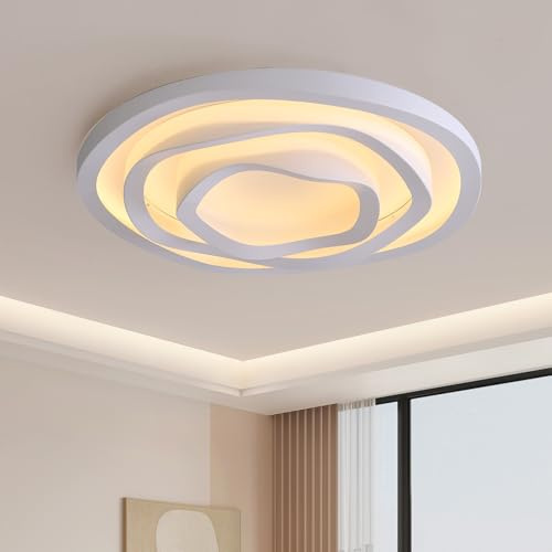 meibeileil Moderne Weiße Blumen Deckenlampe,Round Ø50cm/3 Schicht Deckenleuchte,LED Dimmbar 3000-6000K Lampe Decke Flach mit Fernbedienung,Flower Deckenleuchten für Schlafzimmer,Wohnzimmer,Esszimmer.