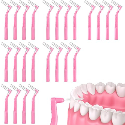 AOOSA Lot de 24 Brosses Interdentaires, Rose, 0.7mm | Brossette Dentaire Angle, Brosse à Dents pour Appareils Dentaires, Nettoyage des Espaces Interdentaires, Soins Bucco-Dentaire