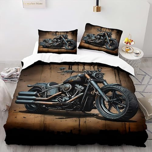Zbeiba Retro-Motorrad Bettwäsche 135x200,Bettwäsche Sets,Mikrofaser Bettbezug + 2 Kissenbezug（135x200+2 * 80x80,Sti10）
