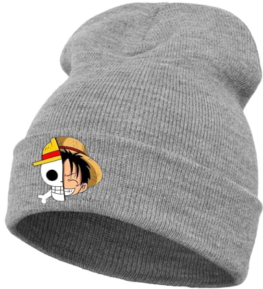 MAJEQZGY One Piece Beanie Strickmütze Cute Winter Beanie Mützen Weiche Skimütze Wollmütze Geschenk für Kinder Jungen Mädchen (DE/NL/SE/PL, Alphanumerisch, M, Grau)