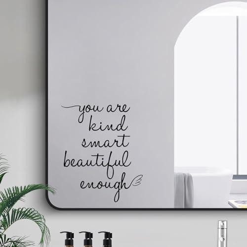 JINGIHE Motivations Spiegel Aufkleber You are Kind Smart Beautiful Enough, Wandtattoo Badezimmer, Motivation Wandaufkleber Dekoration für Badezimmer, Rückspiegel, Wohnzimmer (2, Schwarz)