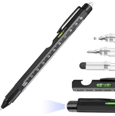 Pen Tool - 9 in 1 Gadget with LED Light,Construction Pen with Screwdriver, Level, Ruler, and Bottle Opener,for Men, Adults, Boyfriend, Husband, Work, Outdoor