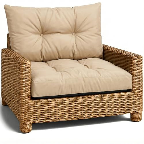 Sitzpolster Gartenmöbel Lounge Kissen Outdoor Auflagen Rattanmöbel Balkon | Set: 70x70 cm und 40x70 cm Auflagen für Sessel Stuhl Garten Terrasse wasserabweisend gesteppt dick weich Beige