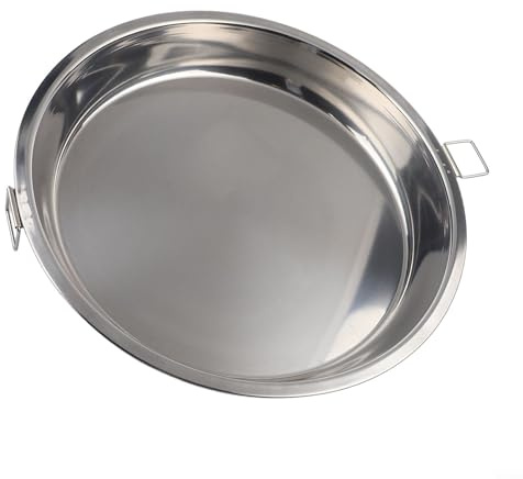 Edelstahl-Pizza-Pfanne und Grillblech mit Griff für einfaches Tragen, hitzebeständiges, rundes Metall-Serviertablett für Backofen, Grillen, Pizza, Camping (28 cm)