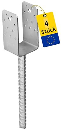 DMX U Pfostenträger 100x100 - Anker zum Einbetonieren - Pfostenanker 4er Set | U profil - Pfostenträger zum einbetonieren - Stützenfuß für Zaunpfosten - Holzpfosten - Anker - Terrasse, - Carport Pavillon