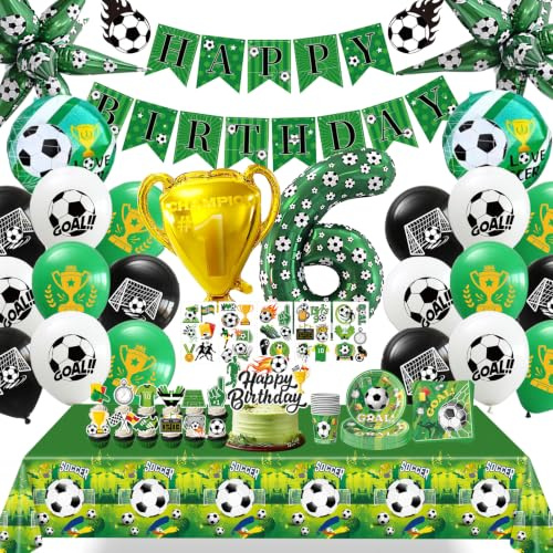 WENAUANG 102 Pièces Decoration Anniversaire Vaisselle Foot 6/7/8/9/10, Kit Anniversaire Football, Ballon, Assiette Nappe avec Bannière Happy Birthday