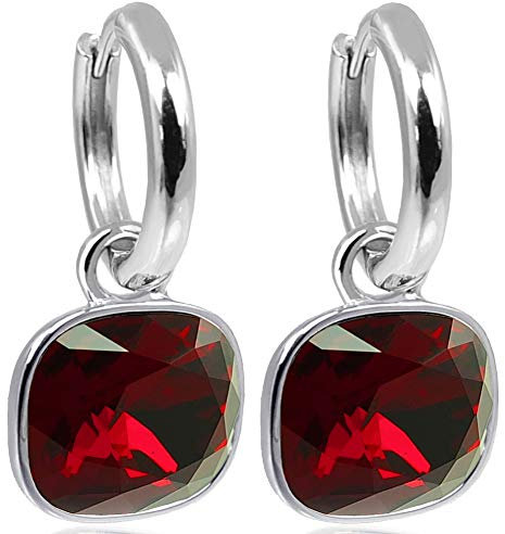 Silber-Creolen Charm Anhänger Rot Marken Kristalle Ohrringe 925 Sterling NOBEL SCHMUCK