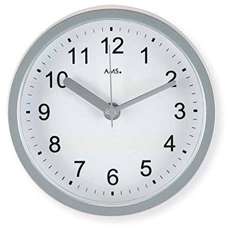 AMS Wanduhr/Funk Tischuhr, silberfarbenes Kunststoffgehäuse, wasserdicht