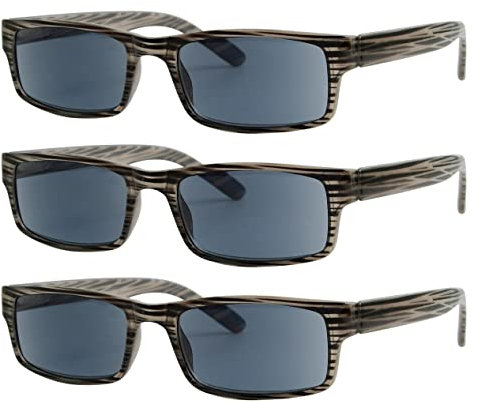 Eyekepper Spring Hinge Striped Reading Glasses (3 Pairs) Men Sunshine Readers Grey Lens +1.75