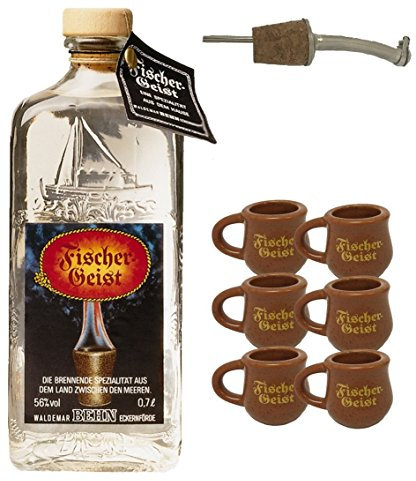 Fischergeist Kräuterlikör 0,5 Liter mit 6 Keramikkrügen und Ausgießer