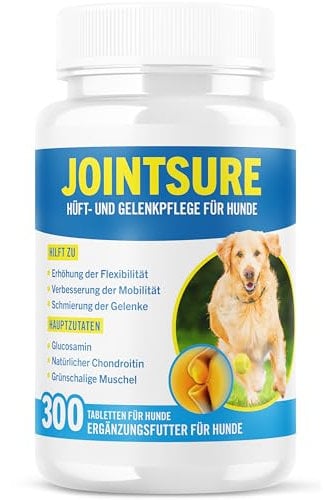 JOINTSURE Gelenktabletten Hund Premium Gelenk Kapseln, 300 Tabletten mit Glucosamin, Gelenkpulver & Grünlippmuscheln, für verbesserte Mobilität & Gelenkgesundheit bei Hunden