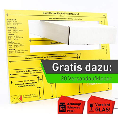 Briefschablone Hartschaum 5mm – Postschablone für Maxibrief, Großbrief, Kompaktbrief – Format-Schablone mit Mess-Schlitzen & Postformaten – 353 x 250 mm