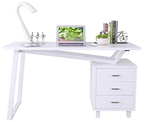 Techly 105933 Scrivania per Computer con Tre Cassetti Bianco Opaco Effetto Legno Bianco
