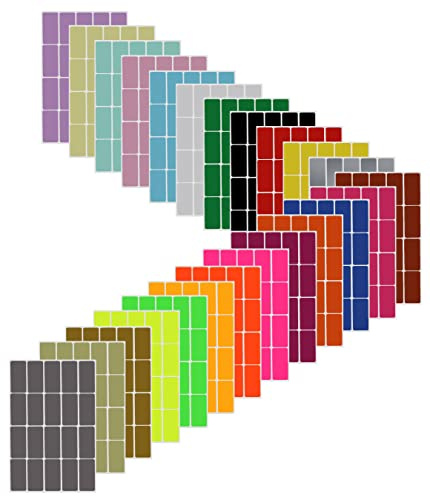 Colored Labels Stickers Rectangle 40mmx19mm (4 cm x 1.9 cm) Rectangular Sticker for Inventory and Labeling - 480 Pack by Royal Green | 480 rectangle labels in 24 assorted colors for color coding, organizing, sorting, inventory, and identification.