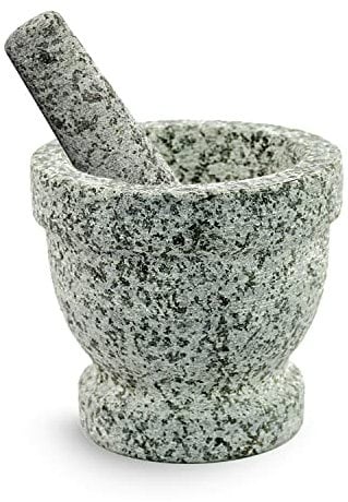 Gramercy Kitchen Company Ensemble mortier et pilon avec bol en granit non-poli et éplucheur d'ail Capacité de 1,5 tasse avec coussinet de protection pour la stabilité et la protection des