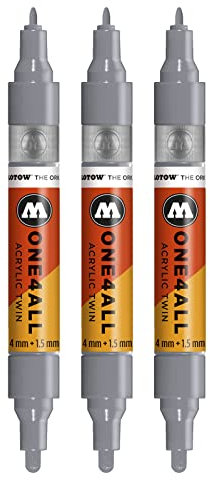 Molotow One4All Acrylic Twin Marker (Strichstärke 1.5 mm und 4 mm, hochdeckend und permanent) 3 Stück Farbe 203 cool grau pastell