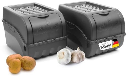 Novaliv Boîte de rangement pour pommes de terre | 2 x 5 l | Gris anthracite | Boîte à oignons | Boîte à légumes empilable pour pommes de terre, oignons, pommes de terre, fruits, pommes de terre