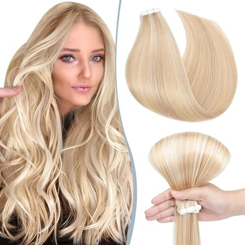Elailite Tape in Extensions Echthaar 20 stück 50cm 50g Haarverlängerung Haarteil Echthaar #18P613 Aschblond mix Bleichblond