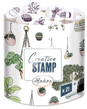 Aladine - Pflanzenstempel mit Stempelkissen – aus Schaumstoff & Gummi – für Karten, Bullet Journal, Scrapbooking, Kreativitätsstempel, Geschenkidee für Kinder und Erwachsene – 03752