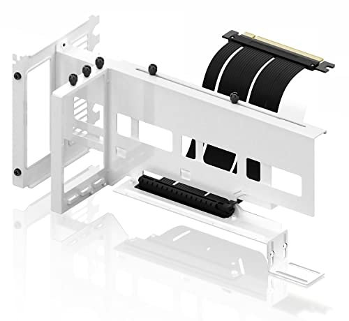 EZDIY-FAB Support Vertical pour GPU PCIe 4.0, support pour Carte Graphique, kit de support pour Carte vidéo VGA avec câble PCIe 4.0 X16 Gen4 17cm/6.69in Riser 90 degrés Angle Droit- Blanc