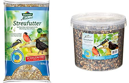 Dehner Natura Wildvogelfutter, schalenfreies Streufutter, 10 kg & Natura Wildvogelfutter, Streufutter im Eimer, 3 kg
