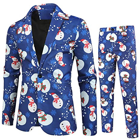 Abito Uomo Elegante Completo con Stampa dell'albero di Natale Vestito Natale Uomo Abito 2 Pezzi Uomo Giacca Uomo Elegante + Pantaloni da Abito Blazer Uomo Natale Abito da festa di Natale Slim Fit