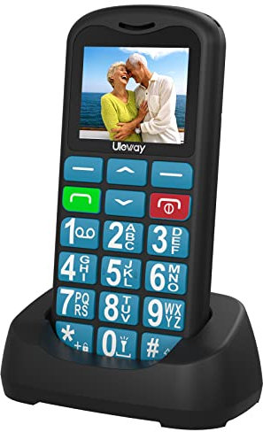 USHINING Unlocked Big Button Mobile Phone for Seniors,GSM 2G SIM Free Basic Backup Cheap Mobile Phones with Dock,Lightweight&Durable-G180Blue