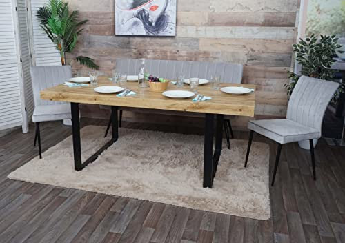 Esszimmer-Set HWC-K16, 2er-Set Stuhl+Sitzbank Esszimmergruppe Sitzgruppe Esszimmergarnitur, Samt Metall - hellgrau