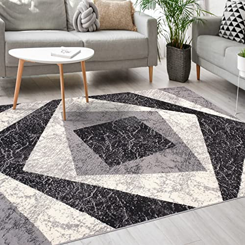 Mazovia Modern Teppich - Kurzflor - Teppich für Wohnzimmer, Schlafzimmer, Esszimmer - ÖKO-TEX Wohnzimmerteppich, Robust und pflegeleicht, Niedrige Florhöhe – Teppiche - grau 130 x 190 cm