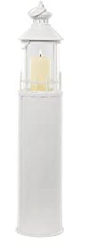 KHG Laterne Leuchtturm 99 cm aus Metall/Glas in weiß, Kerzenständer, Kerzenhalter, Outdoor und Indoor, Deko, Glaseinsatz, für Wohnzimmer, Balkon, Terrasse, Garten usw.