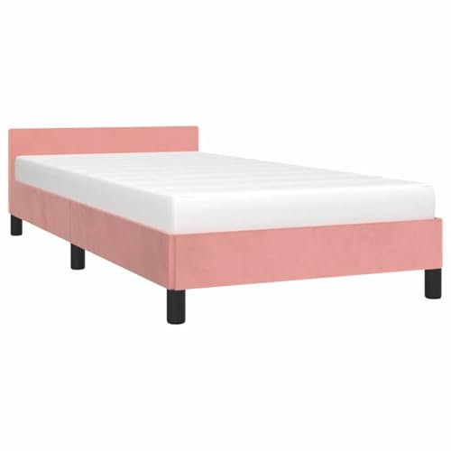 vidaXL Bettgestell mit Kopfteil Einzelbett Polsterbett Bett Bettrahmen Lattenrost Samtbett Schlafzimmerbett Schlafzimmermöbel Rosa 90x200cm Samt