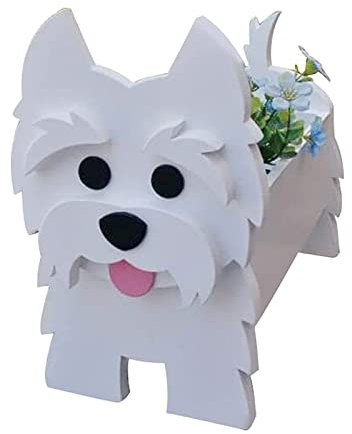LIBOOI Pot de fleurs pour chien, pot de fleurs pour plantes d'extérieur, West Highland Terrier, cadeau pour femme, homme, amoureux des chiens, pot de rangement pour décoration de jardin, cactus,
