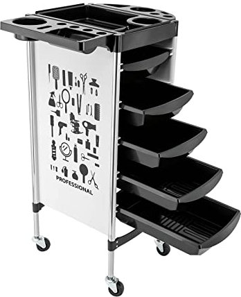 Salon Rollwagen mit 5 ausziehbaren Schubn Faltbare Gerätehalter SPA Friseurwagen für Friseur Arbeitswagen Wagen Trolley Friseur-Kosmetiker 52 * 36 * 90cm (weiß)