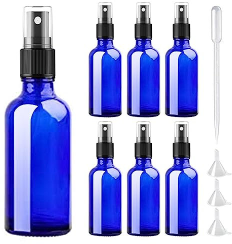 DONQL 6Pièce Flacon Vaporisateur Vide 30ml,Spray Vide Verre,Flacons et Vaporisateurs Vides de Voyage,Bouteille Spray Vide avec Entonnoir Goutteurs，Parfum Huiles Essentielles Cosmétiques Blau