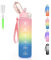 CS COSDDI Trinkflasche 1l, Wasserflasche Auslaufsicher BPA-Frei, 1000ml Sport Trinkflasche mit Strohhalm und Zeitmarkierung, Water Bottle Sportflasche für Fahrrad, Camping, Gym, Outdoor (Rosa Blau)
