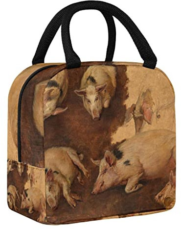 Anders Askevold Study of six Pigs Lunchtasche Tragetasche für Frauen, weit offen, isolierte Kühltasche, wasserdicht, auslaufsicher, Thermo-Lunch-Organizer, Handtasche
