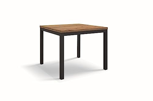 KONTE.DESIGN Tavolo TROPEA in legno, finitura rovere rustico e metallo verniciato antracite, allungabile 90x90 cm - 180x90 cm