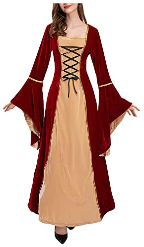 hhsbeauty Frauen Karnevalskleid Hema Longarm Damenpartykostüm Cosplay Long Cloth Gothic-Kleid Mit Langen Ärmeln Für Frauen (Red, L)