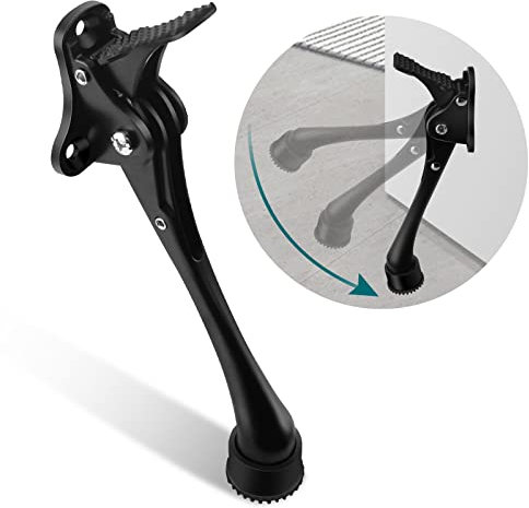 TOKPLNU Door Stoppers, 6Inch Long Kick Down Door Stop Black Heavy Duty Kickdown Door Stopper, Zinc Alloy, Kick Down Door Stay Holder with Rubber Tip & Spring for Patio Outdoor Gate