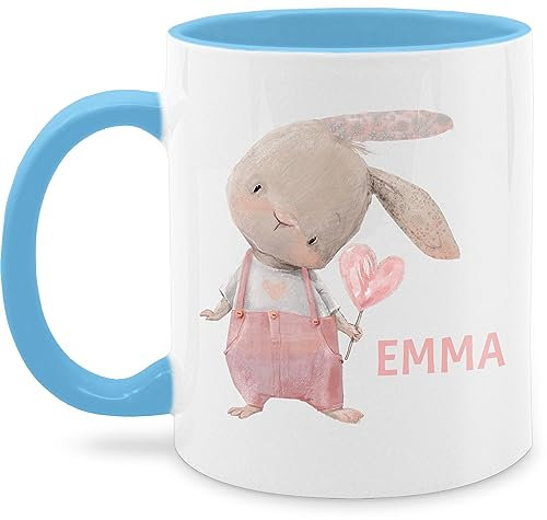 Tasse Tassen 325ml - Süßer Hase Mädchen mit Name personalisiert I Häschen I Rabbit I Langohr I Süße Hasen - 325 ml - Hellblau - osterbecher personalisierte kinder hasenmotiv emma kindertasse