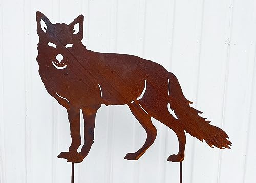 STEINFIGURENWELT GIEBEN Fuchs stehend 52x40cm zum Stecken Gartenstecker Edelrost Gartendeko Wetterfest Rost Gartenfigur Metall Rostfigur Tier Waldtier