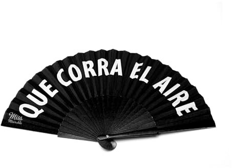 Miss Miserable - Fan That Runs the Air -Handheld Fan, Black with White Letters, 21 cm, Modern