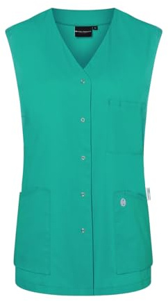 Karlowsky Damen Kasack Essential Ärmellos V-Ausschnitt Druckknöpfe Modern Fit Polyester/Baumwollmix nachhaltig Oeko-TEX® pflegeleicht - Farbe Smaragdgrün - Größe 48