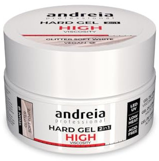 Andreia Professional Hard Nail Gel Biphasic 2 in 1 LED et UV Gel Nail Builder - High Viscosity for Hard Strong Nails Tips and Extensions - Build Up Gel for Nails - Colour Glitter Soft White 22g