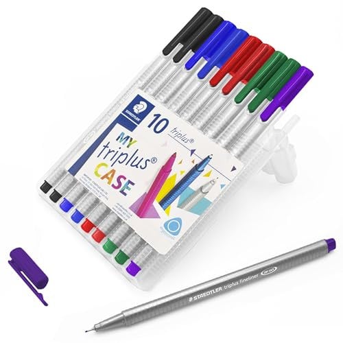 Staedtler 334 Triplus Fineliner mit superfeiner Spitze, 0,3 mm, Schwarz, Blau, Rot, Grün, Violett, 10 Stück