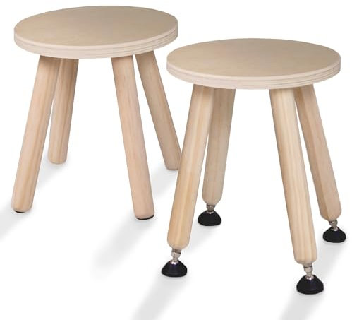 Cateam Tritthocker aus Holz für Kinder und Kleinkinder – 2er-Set – Natur – Kinderhocker mit ausziehbaren Beinen – sensorischer Tischhocker – runder Sitzhocker für Kinder mit Nivellierfüßen