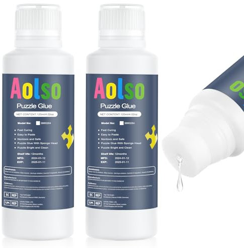 Aolso Colla Per Puzzle, 240ml Colla Trasparente, Colla Per Puzzle Permanente, Applicatore In Spugna,facile Da Applicare Per Colla, Colla Adesiva,asciugatura Rapida,per Puzzle Da 500/1000/1500 pezzi