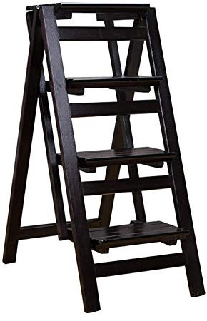 Holzleitern mit 4 Stufen, zusammenklappbar, für den Haushalt, tragbare Kletterleiter, hoher Hocker, Multifunktions-Pflanzenregal, Trittleiter, Stühle für Küche/Büro/Arbeitszimmer/Schwarz (S