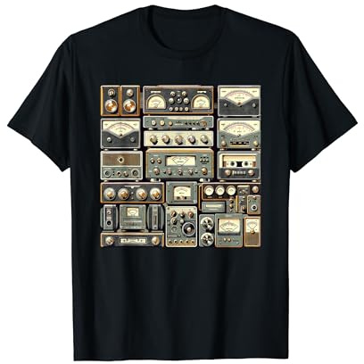 Einrichtung: Vintage-Audio-HiFi-Soundsystem, Collage für gemischte Medien T-Shirt